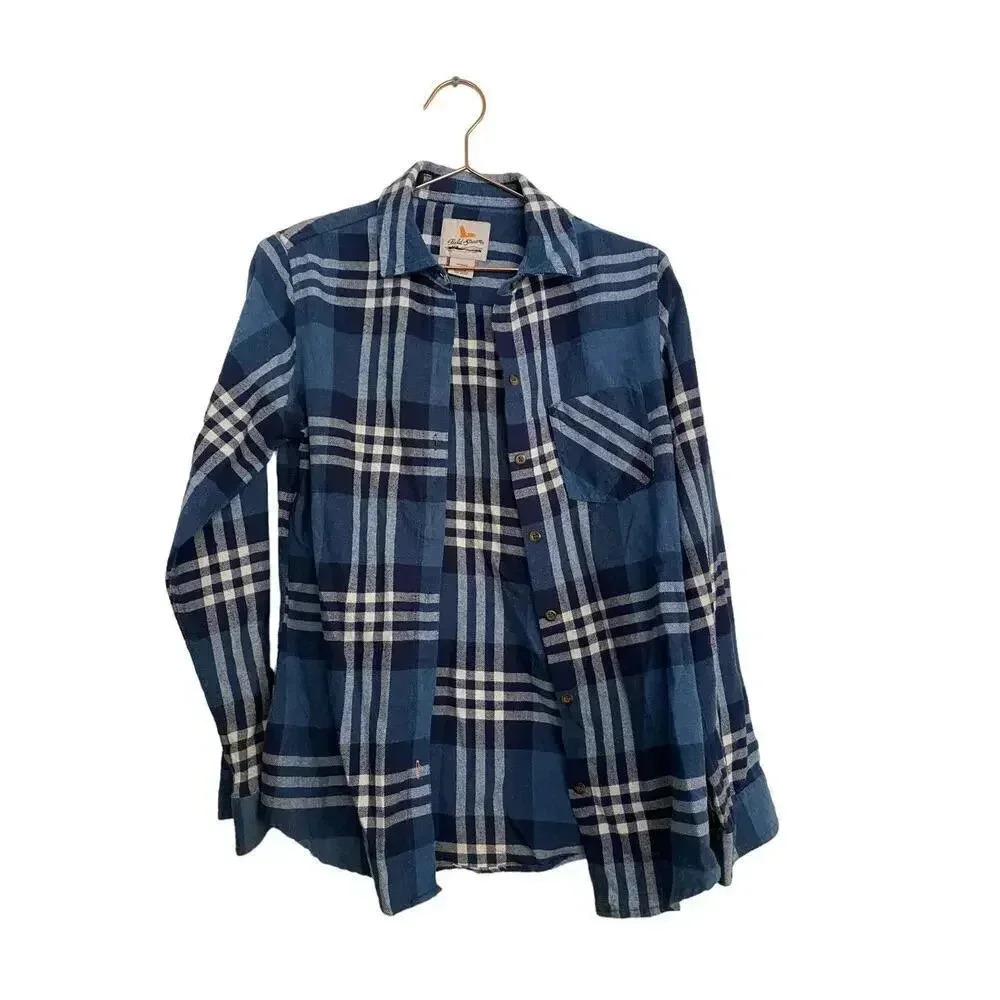 Field & Stream Blue & White Flannel Plaid Long Sleeves Button Down Shirt Size S